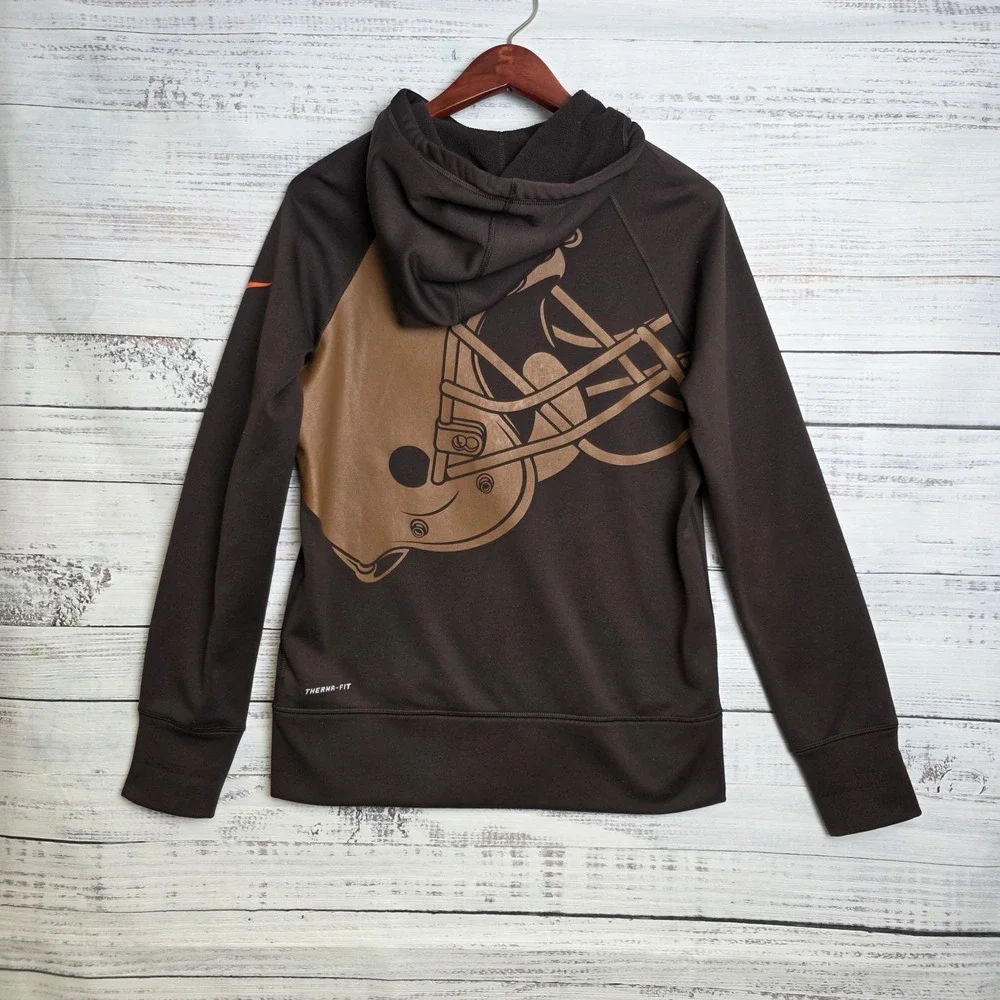 Nike Therma Fit Cleveland Browns Womens Medium Full Zip Hoodie Brown Double Side